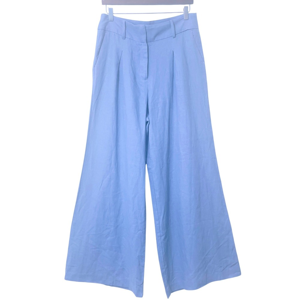 House of Harlow 1960 Wide Leg Linen Blend Pants Size 8  Blue Coastal Boho Casual